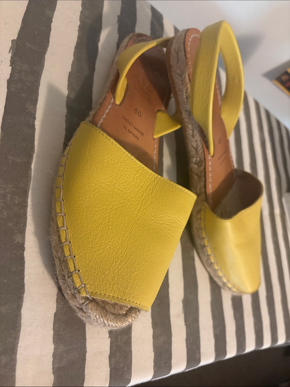 Women's Yellow Leather Espadrille Slingback Sandals